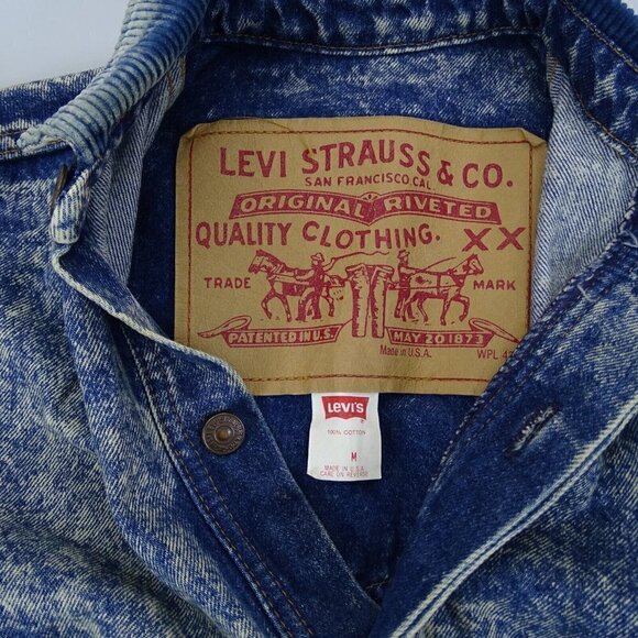 VTG Levis 57511 Trucker Blue Denim Jean Jacket Womens Size M Elastic Waist Acid - Picture 2 of 8